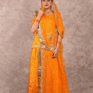 Orange Aari Sequins Work Poshak | Salma Work on Bamber Satin | Jaipurio Designer Collection